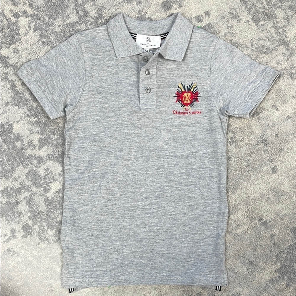 NWT Christian Lacroix Kids Henri Polo Shirt Gray Grey Melange Preppy Sz 6
